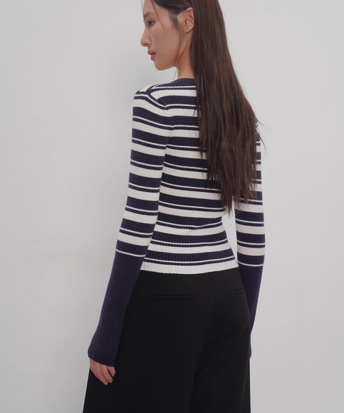 EIGHTHMONTH(エイスマンス)の「Vネックボーダーリブニット EM25a148【EIGHTHMONTH】(Tシャツ/カットソー・レディース・ネイビー・M/S)」の16枚目の写真