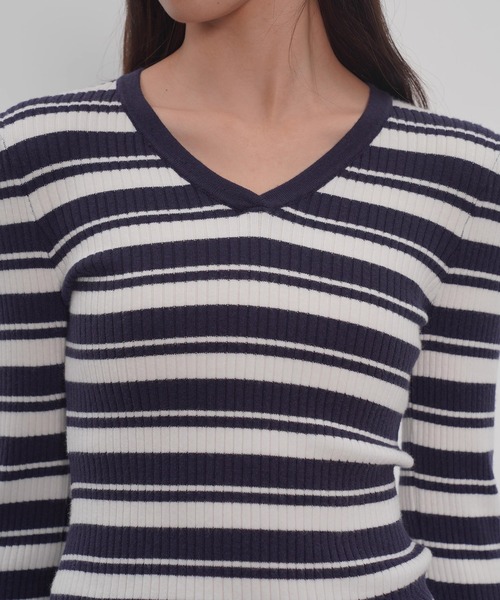 EIGHTHMONTH(エイスマンス)の「Vネックボーダーリブニット EM25a148【EIGHTHMONTH】(Tシャツ/カットソー・レディース・ネイビー・M/S)」の17枚目の写真