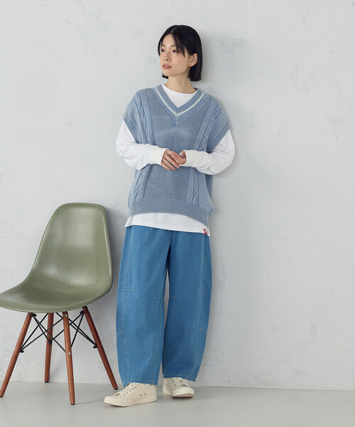 ONIGIRI（オニギリ）の「デニムカービーパンツ / セットアップ対応（デニムパンツ・レディース・サックスブルー/グレー・LARGE/MEDIUM）」の9枚目の写真