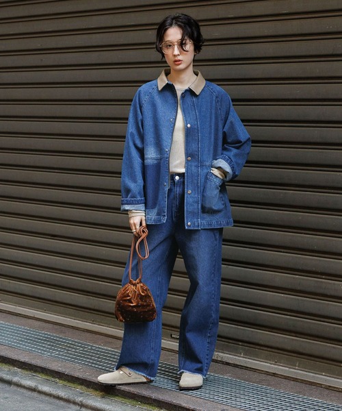 GEORGE'S(ジョージズ)の「レザーカラージャケット(カバーオール・レディース・ベージュ/ブルー・MEDIUM/SMALL)」の16枚目の写真