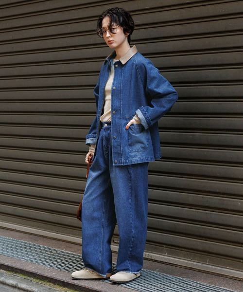 GEORGE'S(ジョージズ)の「レザーカラージャケット(カバーオール・レディース・ベージュ/ブルー・MEDIUM/SMALL)」の14枚目の写真