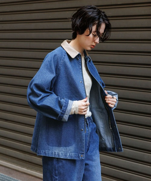 GEORGE'S(ジョージズ)の「レザーカラージャケット(カバーオール・レディース・ベージュ/ブルー・MEDIUM/SMALL)」の19枚目の写真