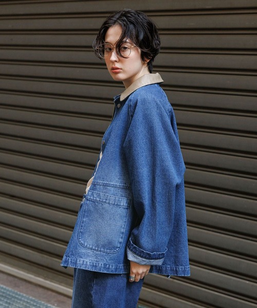 GEORGE'S(ジョージズ)の「レザーカラージャケット(カバーオール・レディース・ベージュ/ブルー・MEDIUM/SMALL)」の20枚目の写真