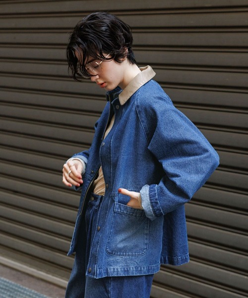 GEORGE'S(ジョージズ)の「レザーカラージャケット(カバーオール・レディース・ベージュ/ブルー・MEDIUM/SMALL)」の21枚目の写真