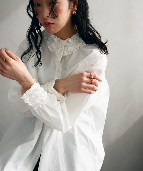 Lutim by u(ルチバイユー)の「フリルカラークラシカルブラウス(シャツ/ブラウス・レディース・ブラック/ホワイト/ブラウン・FREE)」の15枚目の写真