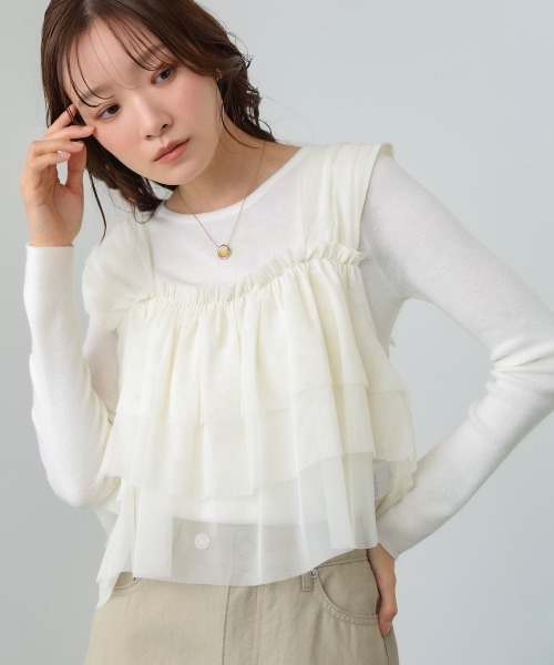 Bab(バブ)の「【選べるサイズ展開】ティアードチュールキャミ+スウェットワンピースSET(ワンピース・レディース・チャコールグレー/アイボリー・S/M)」の14枚目の写真