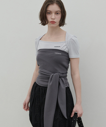 320SHOWROOM（320ショールーム）の「Eddy Square Neck Embroidered Tee Gray（Tシャツ/カットソー）」