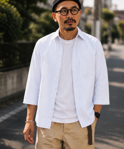 ZIP FIVE（ジップファイブ）の「パナマ レギュラーカラー7分袖シャツ（シャツ/ブラウス・メンズ・ネイビー系/ブルー/ホワイト系/ブラック/ホワイト/ピンク/ネイビー系1/ミント/ベージュ・MEDIUM/LARGE/X-LARGE）」の2枚目の写真