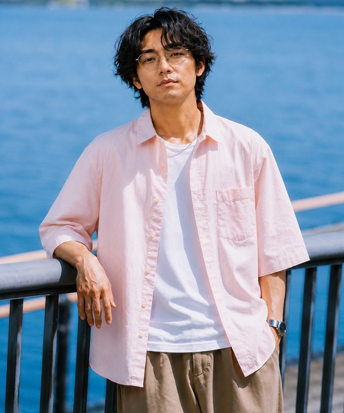 ZIP FIVE（ジップファイブ）の「パナマ レギュラーカラー7分袖シャツ（シャツ/ブラウス・メンズ・ネイビー系/ブルー/ホワイト系/ブラック/ホワイト/ピンク/ネイビー系1/ミント/ベージュ・MEDIUM/LARGE/X-LARGE）」の9枚目の写真