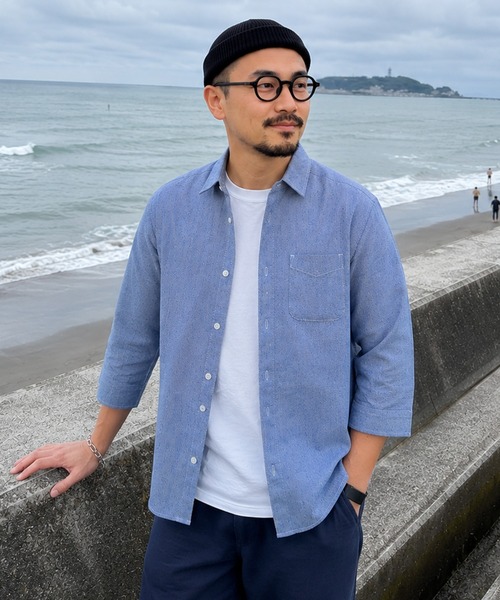 ZIP FIVE（ジップファイブ）の「パナマ レギュラーカラー7分袖シャツ（シャツ/ブラウス・メンズ・ネイビー系/ブルー/ホワイト系/ブラック/ホワイト/ピンク/ネイビー系1/ミント/ベージュ・MEDIUM/LARGE/X-LARGE）」の6枚目の写真