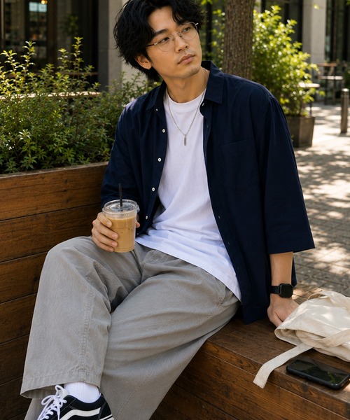 ZIP FIVE（ジップファイブ）の「パナマ レギュラーカラー7分袖シャツ（シャツ/ブラウス・メンズ・ネイビー系/ブルー/ホワイト系/ブラック/ホワイト/ピンク/ネイビー系1/ミント/ベージュ・MEDIUM/LARGE/X-LARGE）」の11枚目の写真