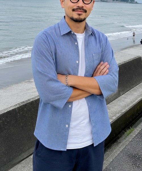 ZIP FIVE（ジップファイブ）の「パナマ レギュラーカラー7分袖シャツ（シャツ/ブラウス・メンズ・ネイビー系/ブルー/ホワイト系/ブラック/ホワイト/ピンク/ネイビー系1/ミント/ベージュ・MEDIUM/LARGE/X-LARGE）」の18枚目の写真