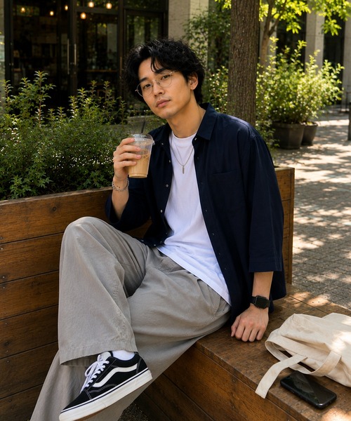 ZIP FIVE（ジップファイブ）の「パナマ レギュラーカラー7分袖シャツ（シャツ/ブラウス・メンズ・ネイビー系/ブルー/ホワイト系/ブラック/ホワイト/ピンク/ネイビー系1/ミント/ベージュ・MEDIUM/LARGE/X-LARGE）」の10枚目の写真