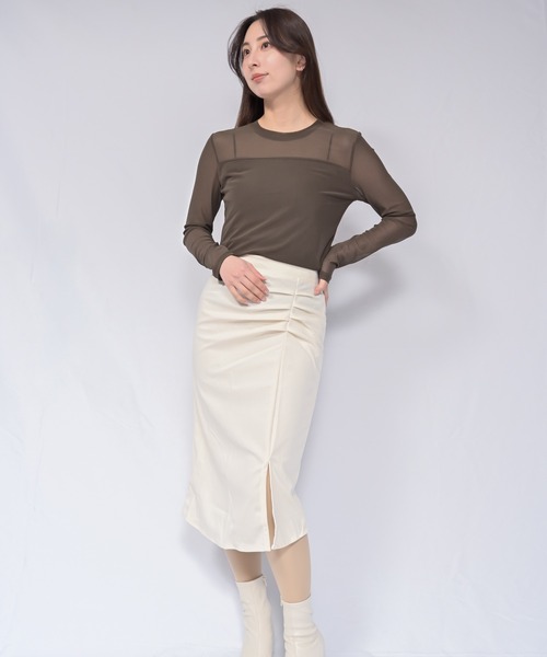 Alite cloth(アリーテクロス)の「シースルーカットソー(Tシャツ/カットソー・レディース・ブラウン/ホワイト/ブラック・FREE)」の6枚目の写真