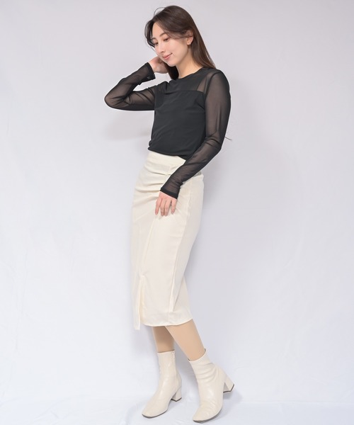 Alite cloth(アリーテクロス)の「シースルーカットソー(Tシャツ/カットソー・レディース・ブラウン/ホワイト/ブラック・FREE)」の7枚目の写真
