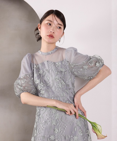 Kana（カナ）の「刺繍レース ウェーブデザイン チュールバルーンスリーブ Aラインワンピースドレス パーティー 結婚式 お呼ばれ オケージョン（ドレス・レディース・ピンク/ライトグレー/ブラック・M）」の18枚目の写真