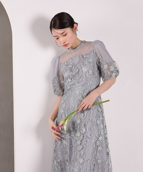 Kana（カナ）の「刺繍レース ウェーブデザイン チュールバルーンスリーブ Aラインワンピースドレス パーティー 結婚式 お呼ばれ オケージョン（ドレス・レディース・ピンク/ライトグレー/ブラック・M）」の21枚目の写真