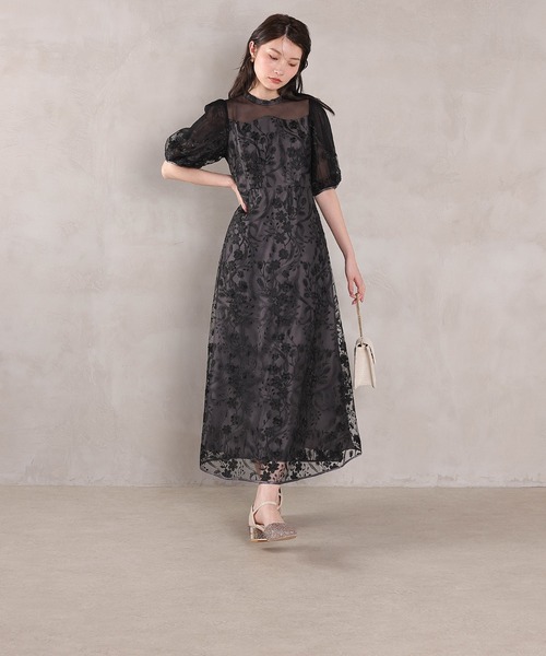 Kana（カナ）の「刺繍レース ウェーブデザイン チュールバルーンスリーブ Aラインワンピースドレス パーティー 結婚式 お呼ばれ オケージョン（ドレス・レディース・ピンク/ライトグレー/ブラック・M）」の11枚目の写真