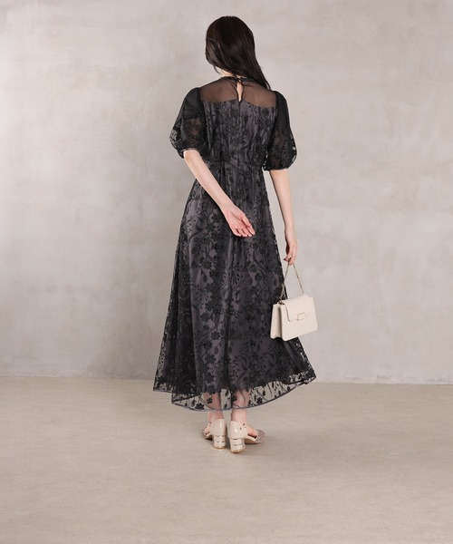 Kana（カナ）の「刺繍レース ウェーブデザイン チュールバルーンスリーブ Aラインワンピースドレス パーティー 結婚式 お呼ばれ オケージョン（ドレス・レディース・ピンク/ライトグレー/ブラック・M）」の12枚目の写真