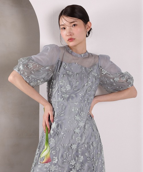 Kana（カナ）の「刺繍レース ウェーブデザイン チュールバルーンスリーブ Aラインワンピースドレス パーティー 結婚式 お呼ばれ オケージョン（ドレス・レディース・ピンク/ライトグレー/ブラック・M）」の15枚目の写真