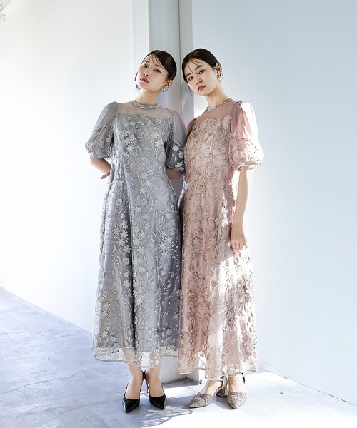 Kana（カナ）の「刺繍レース ウェーブデザイン チュールバルーンスリーブ Aラインワンピースドレス パーティー 結婚式 お呼ばれ オケージョン（ドレス・レディース・ピンク/ライトグレー/ブラック・M）」の13枚目の写真