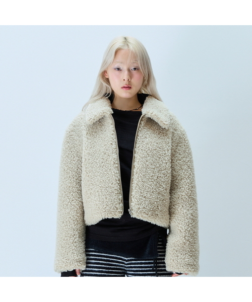 セール】L21 FAUX CROP FUR JACKET(BEIGE)（ムートンコート