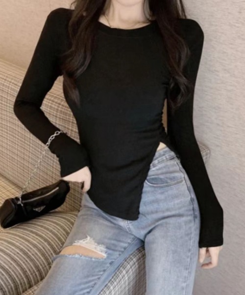 SallyLunn(サリーラン)の「アンバランスフィットトップス(Tシャツ/カットソー・レディース・ホワイト/ブラック・LARGE/MEDIUM)」の1枚目の写真