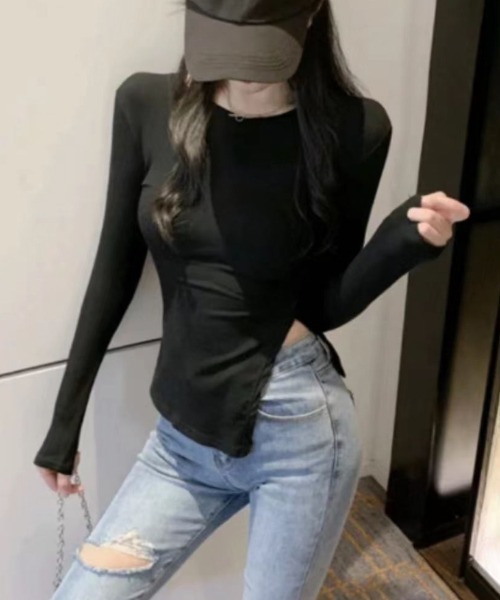SallyLunn(サリーラン)の「アンバランスフィットトップス(Tシャツ/カットソー・レディース・ホワイト/ブラック・LARGE/MEDIUM)」の14枚目の写真