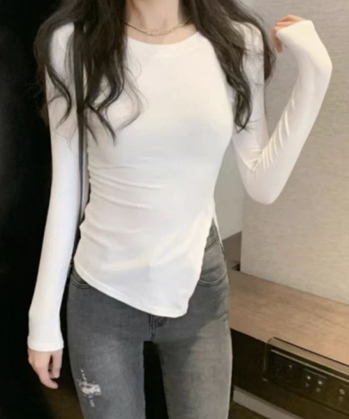 SallyLunn(サリーラン)の「アンバランスフィットトップス(Tシャツ/カットソー・レディース・ホワイト/ブラック・LARGE/MEDIUM)」の4枚目の写真