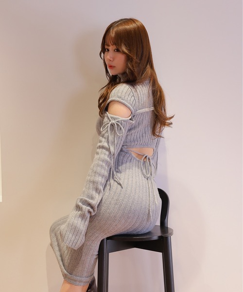 M DOLLY(エムドリー)の「*M DOLLY original* cut nina knit long dress/カットニーナニットロングドレス(ワンピース・レディース・アイボリー/グレー・FREE)」の1枚目の写真