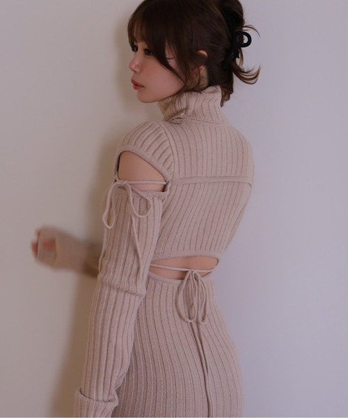 M DOLLY(エムドリー)の「*M DOLLY original* cut nina knit long dress/カットニーナニットロングドレス(ワンピース・レディース・アイボリー/グレー・FREE)」の9枚目の写真