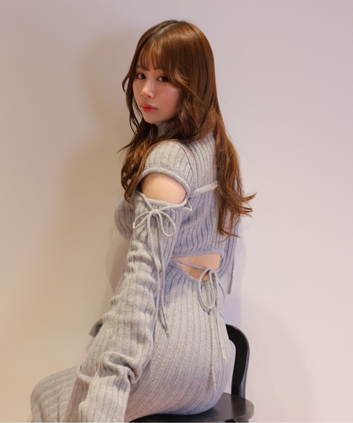 M DOLLY(エムドリー)の「*M DOLLY original* cut nina knit long dress/カットニーナニットロングドレス(ワンピース・レディース・アイボリー/グレー・FREE)」の11枚目の写真