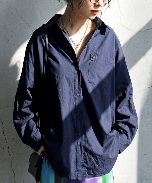 antiqua(アンティカ)の「綿100 コットンシャツ(シャツ/ブラウス・レディース・ブラック/ネイビー/ブルー・ONESIZE)」の2枚目の写真