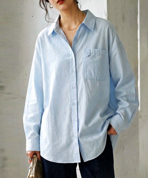antiqua(アンティカ)の「綿100 コットンシャツ(シャツ/ブラウス・レディース・ブラック/ネイビー/ブルー・ONESIZE)」の3枚目の写真