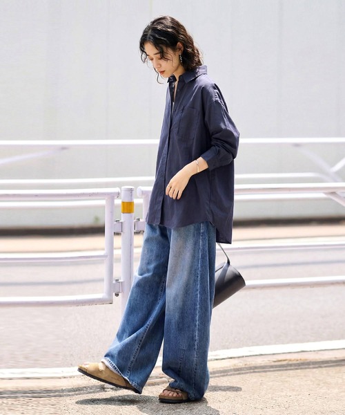 antiqua(アンティカ)の「綿100 コットンシャツ(シャツ/ブラウス・レディース・ブラック/ネイビー/ブルー・ONESIZE)」の10枚目の写真