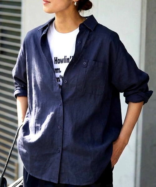antiqua(アンティカ)の「綿100 コットンシャツ(シャツ/ブラウス・レディース・ブラック/ネイビー/ブルー・ONESIZE)」の11枚目の写真