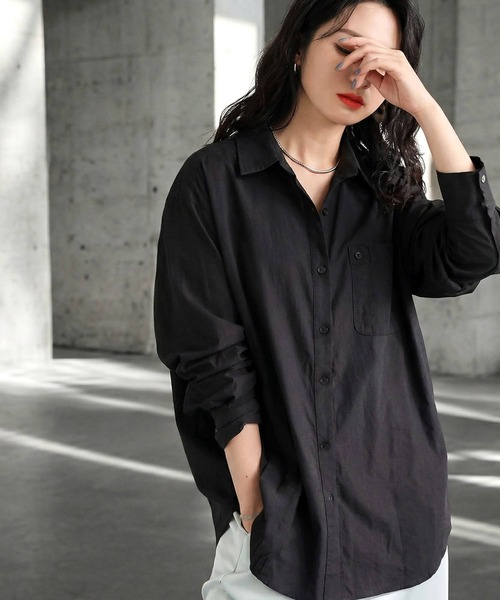 antiqua(アンティカ)の「綿100 コットンシャツ(シャツ/ブラウス・レディース・ブラック/ネイビー/ブルー・ONESIZE)」の4枚目の写真