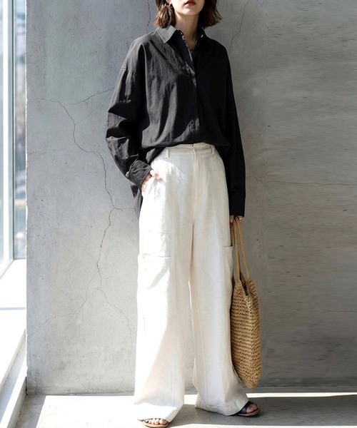 antiqua(アンティカ)の「綿100 コットンシャツ(シャツ/ブラウス・レディース・ブラック/ネイビー/ブルー・ONESIZE)」の5枚目の写真