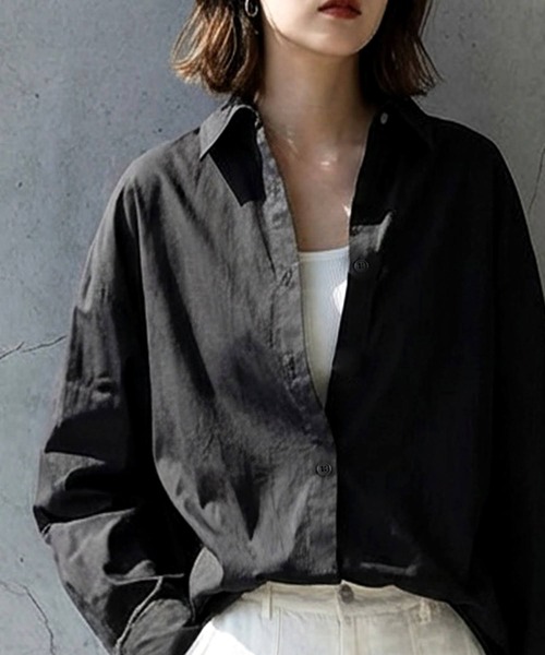 antiqua(アンティカ)の「綿100 コットンシャツ(シャツ/ブラウス・レディース・ブラック/ネイビー/ブルー・ONESIZE)」の6枚目の写真