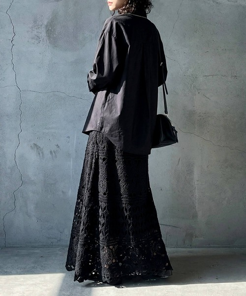 antiqua(アンティカ)の「綿100 コットンシャツ(シャツ/ブラウス・レディース・ブラック/ネイビー/ブルー・ONESIZE)」の7枚目の写真
