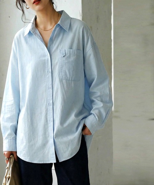 antiqua(アンティカ)の「綿100 コットンシャツ(シャツ/ブラウス・レディース・ブラック/ネイビー/ブルー・ONESIZE)」の13枚目の写真