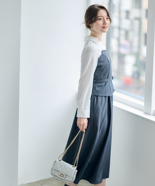 12Twelve Agenda(トゥエルブ アジェンダ)の「ビスチェドッキング風ワンピース(ワンピース・レディース・ベージュ/チャコールグレー・M)」の5枚目の写真