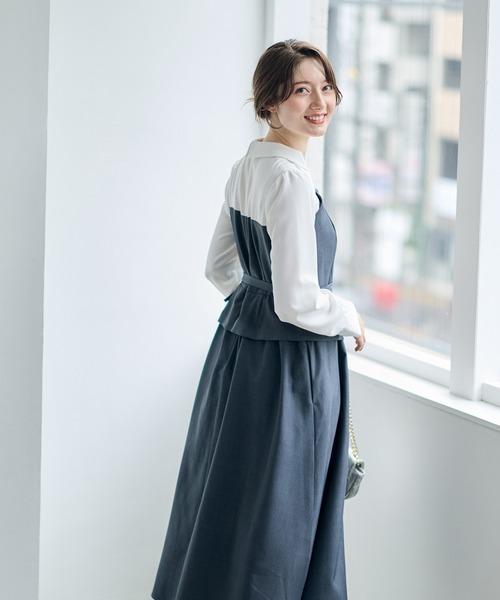 12Twelve Agenda(トゥエルブ アジェンダ)の「ビスチェドッキング風ワンピース(ワンピース・レディース・ベージュ/チャコールグレー・M)」の6枚目の写真