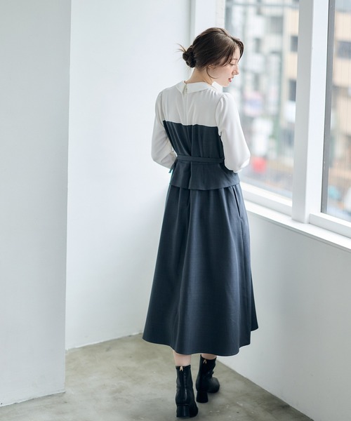 12Twelve Agenda(トゥエルブ アジェンダ)の「ビスチェドッキング風ワンピース(ワンピース・レディース・ベージュ/チャコールグレー・M)」の9枚目の写真