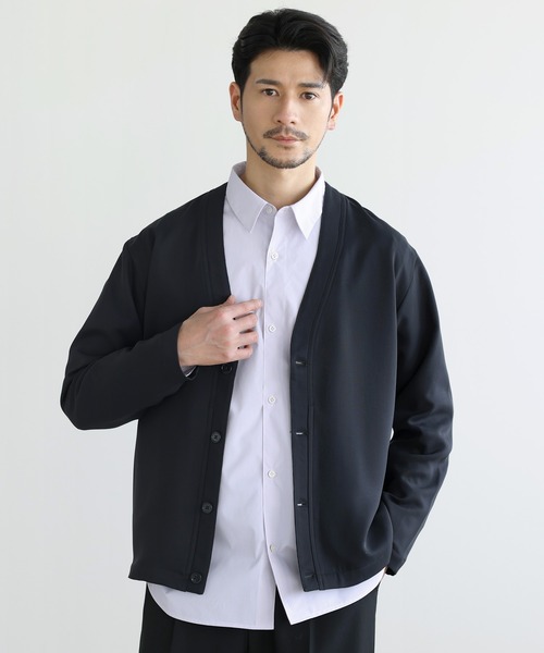 SPU（スプ）の「【防シワ、抗ピリング、接触冷感、ストレッチ、ウォッシャブル】高機能フクレ二重織Vネックボタンカーディガン（カーディガン/ボレロ・メンズ・チャコール/ブラック/ネイビー・M/S/XL/L）」の2枚目の写真