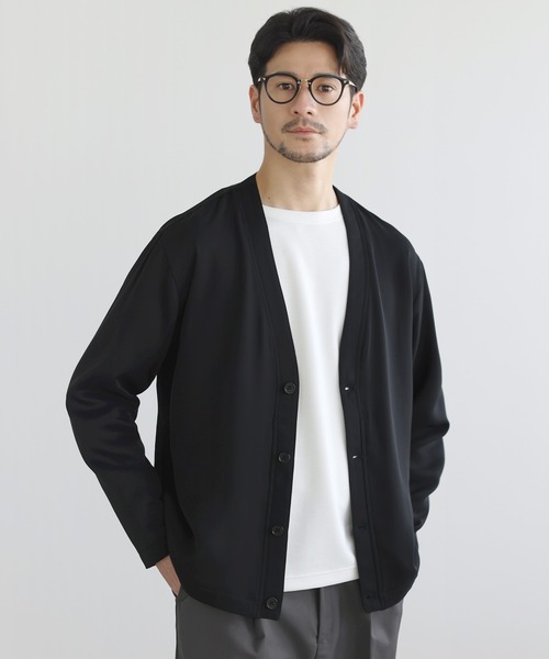 SPU（スプ）の「【防シワ、抗ピリング、接触冷感、ストレッチ、ウォッシャブル】高機能フクレ二重織Vネックボタンカーディガン（カーディガン/ボレロ・メンズ・チャコール/ブラック/ネイビー・M/S/XL/L）」の4枚目の写真