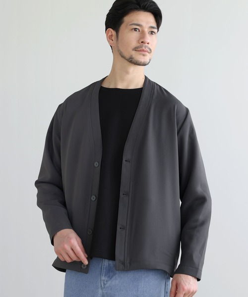 SPU（スプ）の「【防シワ、抗ピリング、接触冷感、ストレッチ、ウォッシャブル】高機能フクレ二重織Vネックボタンカーディガン（カーディガン/ボレロ・メンズ・チャコール/ブラック/ネイビー・M/S/XL/L）」の16枚目の写真