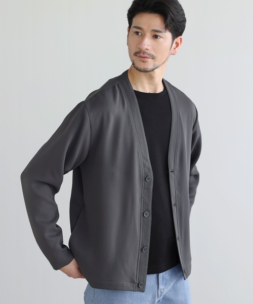 SPU（スプ）の「【防シワ、抗ピリング、接触冷感、ストレッチ、ウォッシャブル】高機能フクレ二重織Vネックボタンカーディガン（カーディガン/ボレロ・メンズ・チャコール/ブラック/ネイビー・M/S/XL/L）」の17枚目の写真