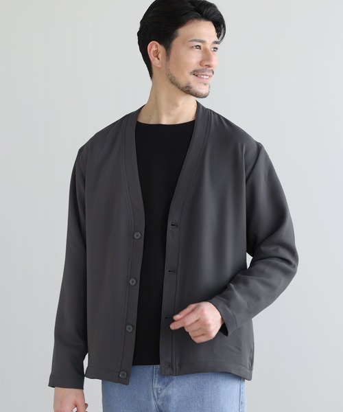 SPU（スプ）の「【防シワ、抗ピリング、接触冷感、ストレッチ、ウォッシャブル】高機能フクレ二重織Vネックボタンカーディガン（カーディガン/ボレロ・メンズ・チャコール/ブラック/ネイビー・M/S/XL/L）」の18枚目の写真