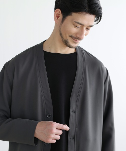 SPU（スプ）の「【防シワ、抗ピリング、接触冷感、ストレッチ、ウォッシャブル】高機能フクレ二重織Vネックボタンカーディガン（カーディガン/ボレロ・メンズ・チャコール/ブラック/ネイビー・M/S/XL/L）」の19枚目の写真